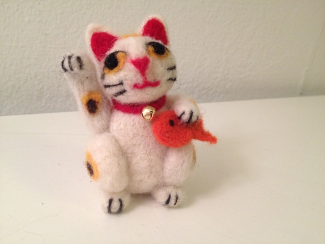 needle felted maneki neko lucky cat