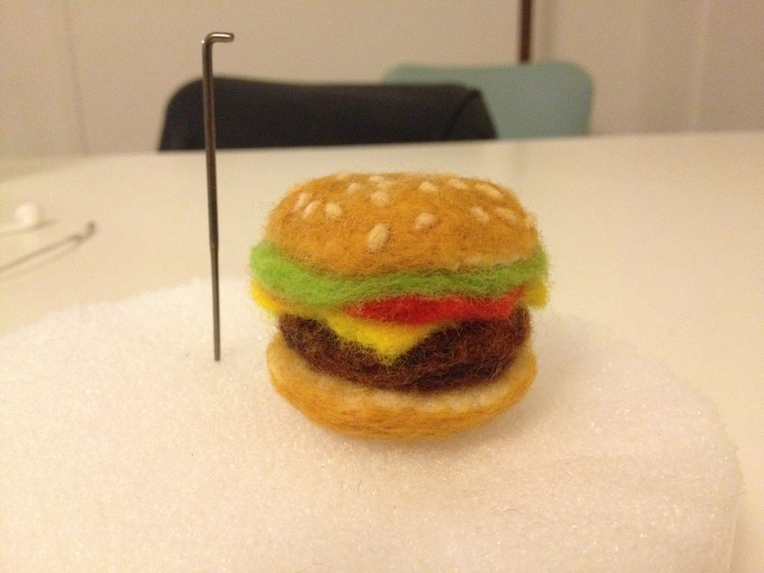 needle felted cheeseburger