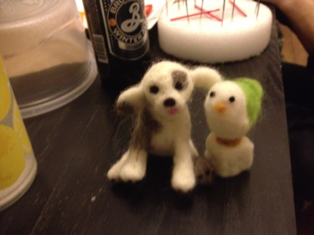 needle felted dog and chick